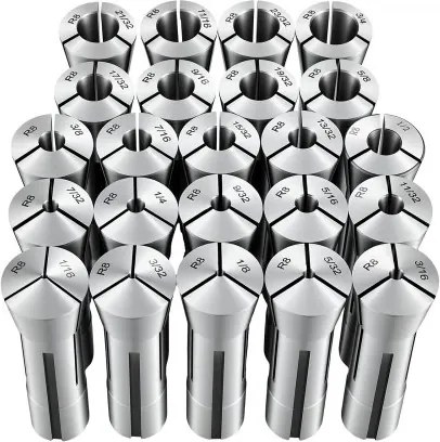 VEVOR R8 spantangenset 1/16 inch tot 3/4 inch, 23-delige freesspantangen type 369E, voor frees- en boormachines, nauwkeurigheid van 0,0008 inch, draaibankspantang met opbergdoos met label, gelegeerd staal