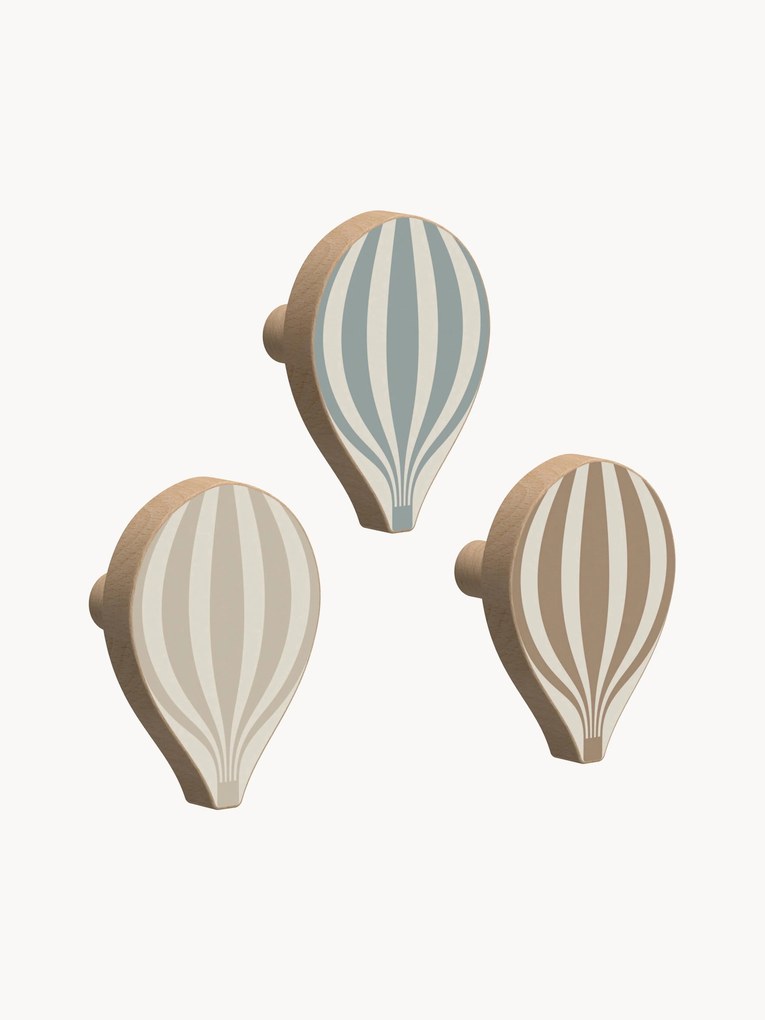 Handgemaakte kinderwandhaken Ballon van beukenhout, 3-delig