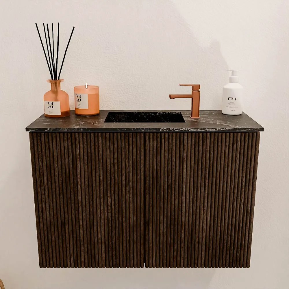 Mondiaz Joya DLux 60cm toiletmeubel walnut met wastafel faye midden 1 kraangat lava