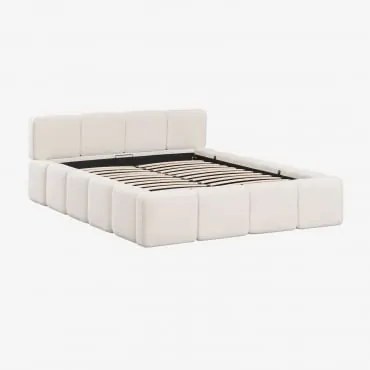 Bed Met Opklapbare Gestoffeerde Opbergruimte Jolcem 160 X 200 Cm & Bouclé Wit - Sklum