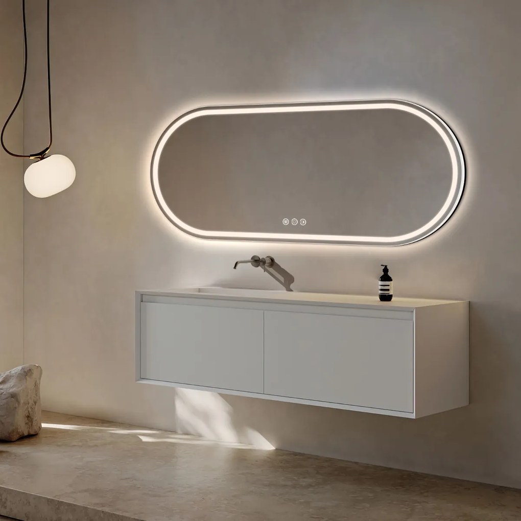 Saniclear Triova ovale spiegel 160x70cm met verwarming, directe en indirecte verlichting