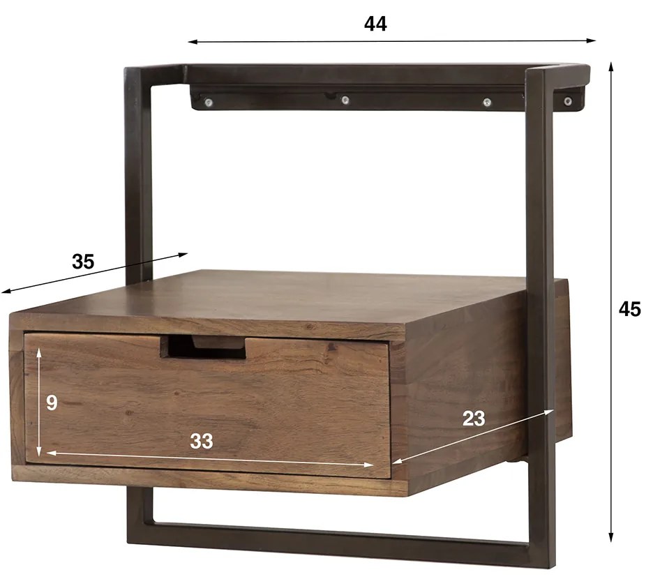 Hangend Nachtkastje Hout Donker - 44x35x45cm.