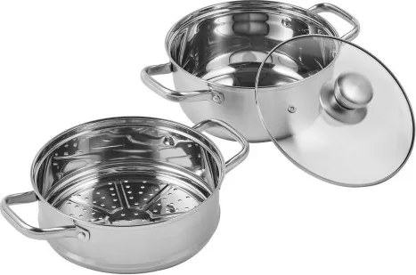 VEVOR 24cm Stoompan van roestvrij staal met glazen deksel, 1 laag (1x snelkookpan en 1x soeppan) Stoompan Stoompan Inductiekoken Stoompan Snelkookpan Kookpan voor groenten, vis, soep, dumplings