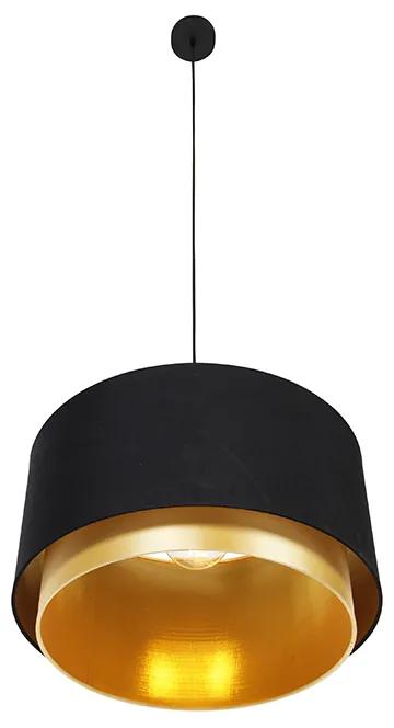 Stoffen Moderne hanglamp zwart met goud 47 cm duo kap - Combi Modern E27 Binnenverlichting Lamp