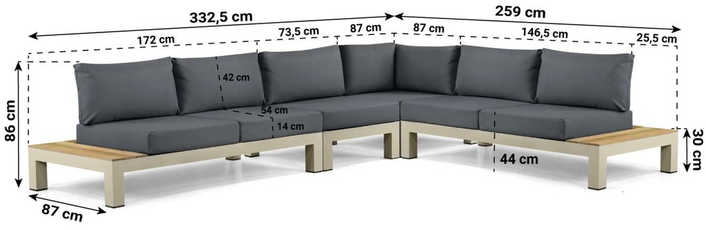 Loungeset 6 personen Aluminium/Teak Taupe Lifestyle Garden Furniture Vittoria