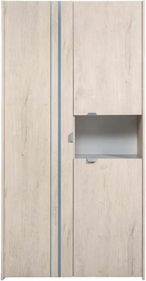 Kledingkast Levi 3-deurs - grijs eikenkleur - 191x98x56 cm - Leen Bakker