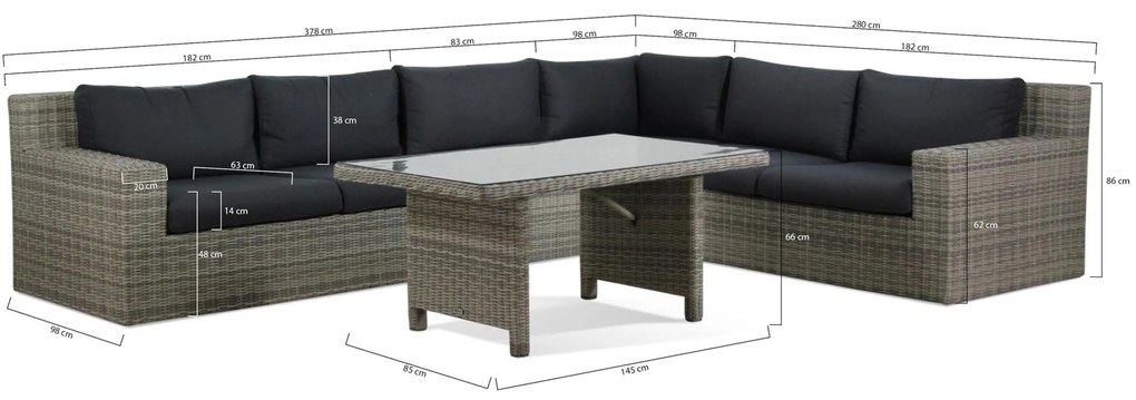 Dining Loungeset 6 personen Wicker Grijs Garden Collections Amico/Napoli