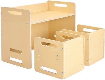 VEVOR Montessori tafel- en stoelset voor peuters (1 tafel + 2 stoelen) van hout voor kinderen van 1 tot 5 jaar, in hoogte verstelbare kinderstoel, activiteitentafel, speeltafel, ideaal om te lezen, eten, spelen - natuurlijk