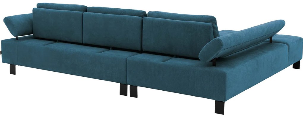 Goossens Bank Alvin blauw, stof, 3-zits, modern design met chaise longue links