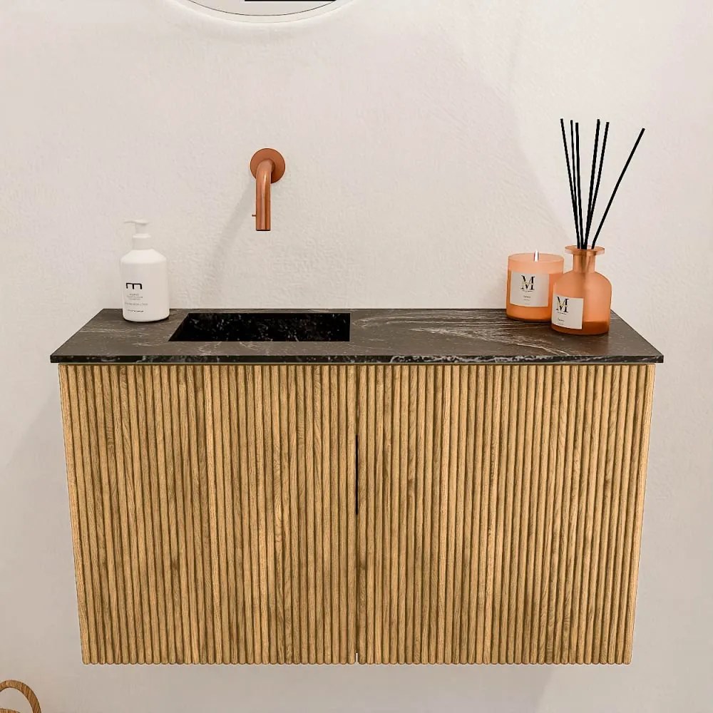 Mondiaz Joya DLux 70cm toiletmeubel oak met wastafel faye links zonder kraangat lava