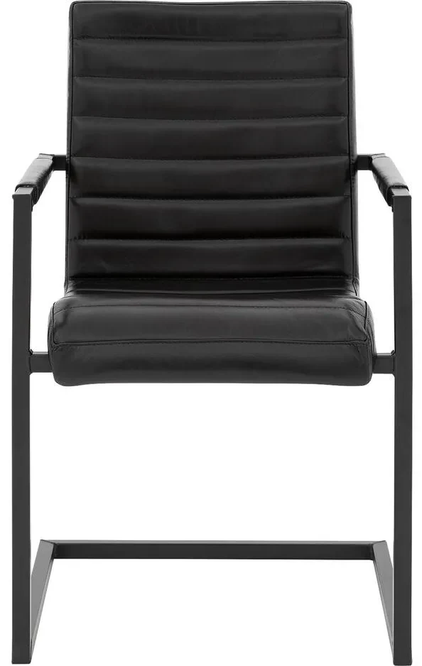 Goossens Eetkamerstoel Sturdy Leer zwart leer met armleuning, urban industrieel