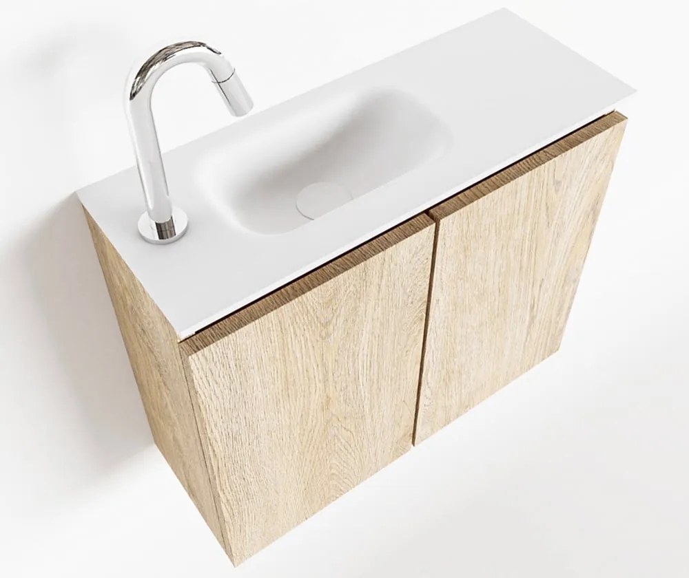 Mondiaz Ture 60cm toiletmeubel washed oak met wastafel talc links 1 kraangat