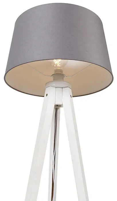 Moderne tripod wit met linnen kap antraciet 45 cm - Tripod Classic Klassiek / Antiek E27 rond Binnenverlichting Lamp