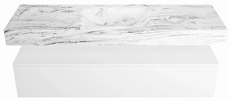 Mondiaz Alan DLux badmeubel 150cm talc 1 lade met wastafel glace midden 1 kraangat