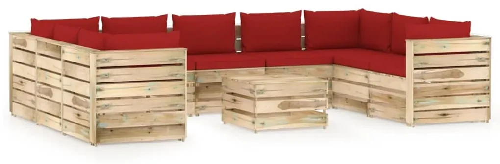 vidaXL 10-delige Loungeset met kussens groen geïmpregneerd hout