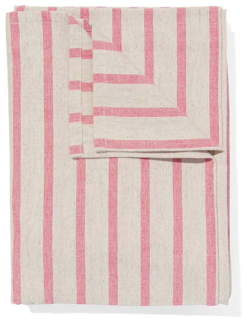 HEMA Tafelkleed Met Strepen 140x240 Katoen Met Linnen (rood)