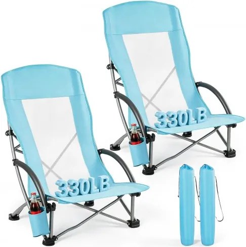 VEVOR 2 x Campingstoelen, opklapbare stoelen, draagvermogen 150 kg, visstoel met hoge rugleuning, bekerhouder, mesh rugleuning, draagtas en extra brede zitting, strandstoelen voor buitenactiviteiten en vissen
