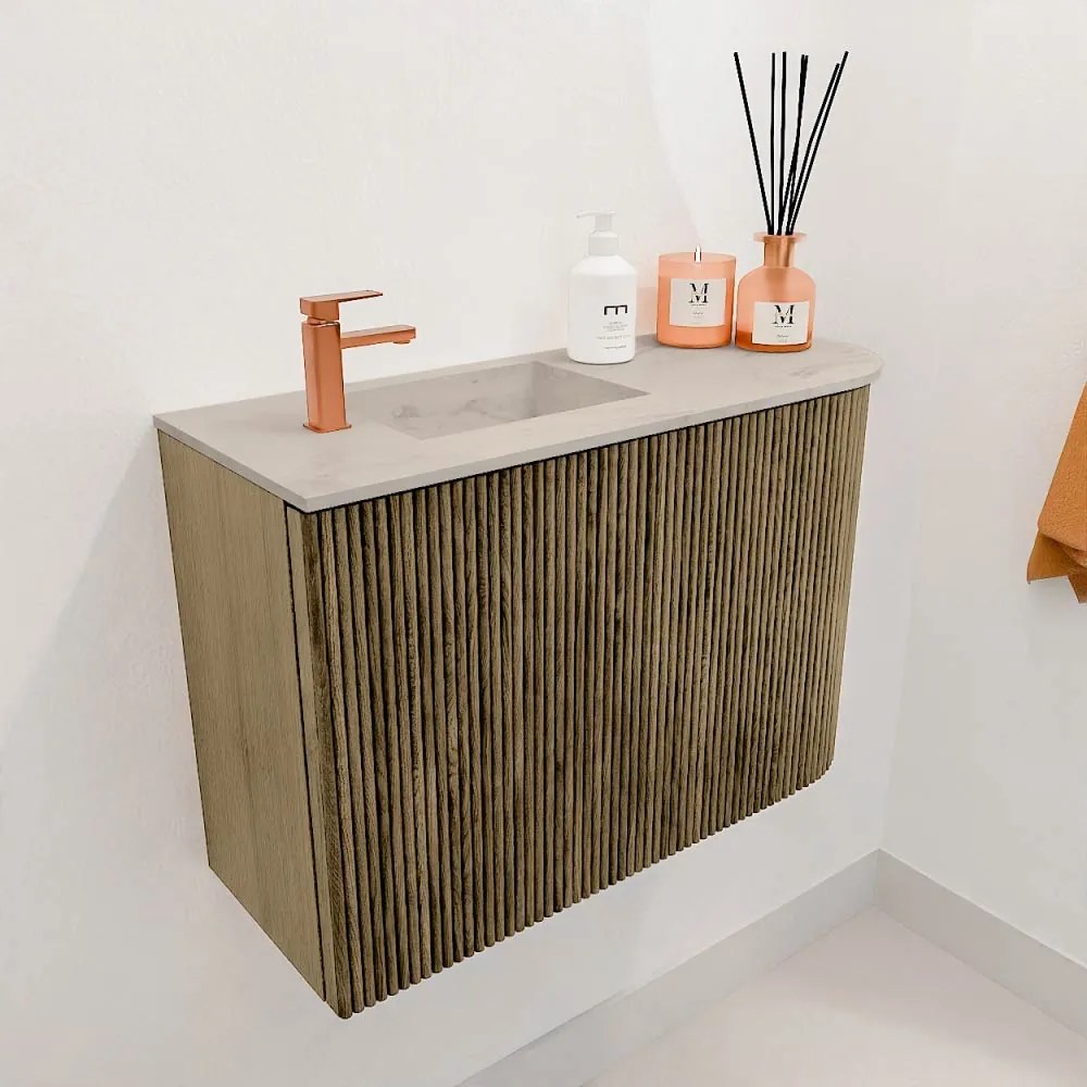 Mondiaz Joya DLux 60cm toiletmeubel ronding rechts dusk met wastafel faye links 1 kraangat opalo