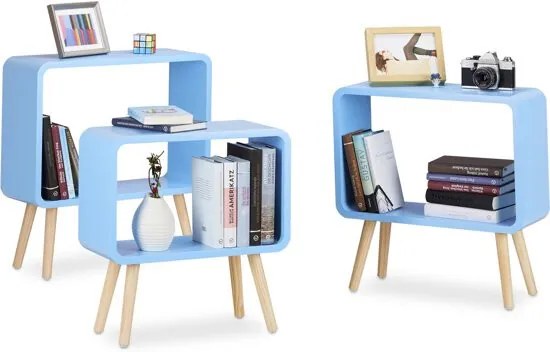 Boekenkast klein - set van 3 stuks - cube kast - boekenrek - nachtkastje - kubus blauw