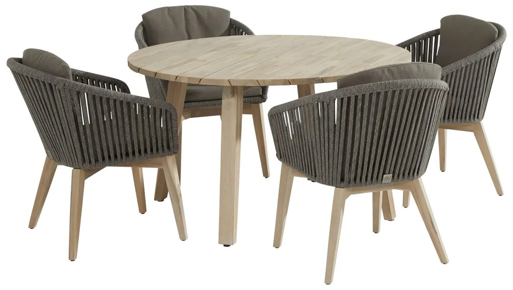 4 Seasons Outdoor Santander eetset met derby tafel rond 130 cm  Tuinset    antraciet weerbestendig