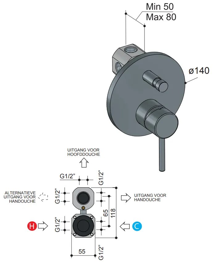 Hotbath Buddy Inbouw Douchekraan Badkraan Geborsteld Nikkel B032