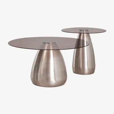 Set Van 2 Ronde Salontafels Van Gehard Glas Mariana Geborsteld Grijs - Sklum