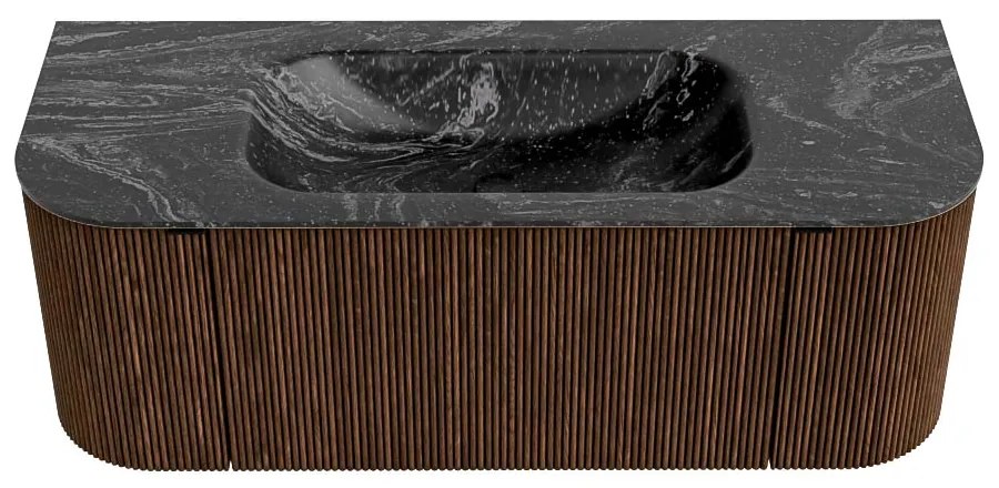 Mondiaz Kurve-dlux 120cm badmeubel ronding links/rechts walnut met 1 lade en 2 deuren en wastafel big small midden 1 kraangat lava