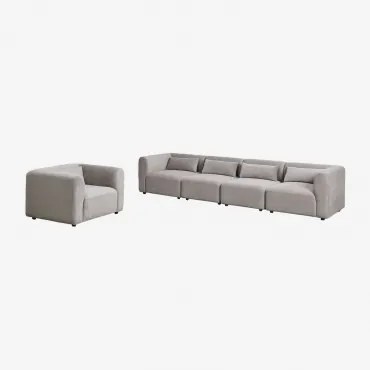 Woonkamerset Met 4-delige Modulaire Bank En Fogler Fauteuil Corduroy Grijs – Taupe – Koel - Sklum
