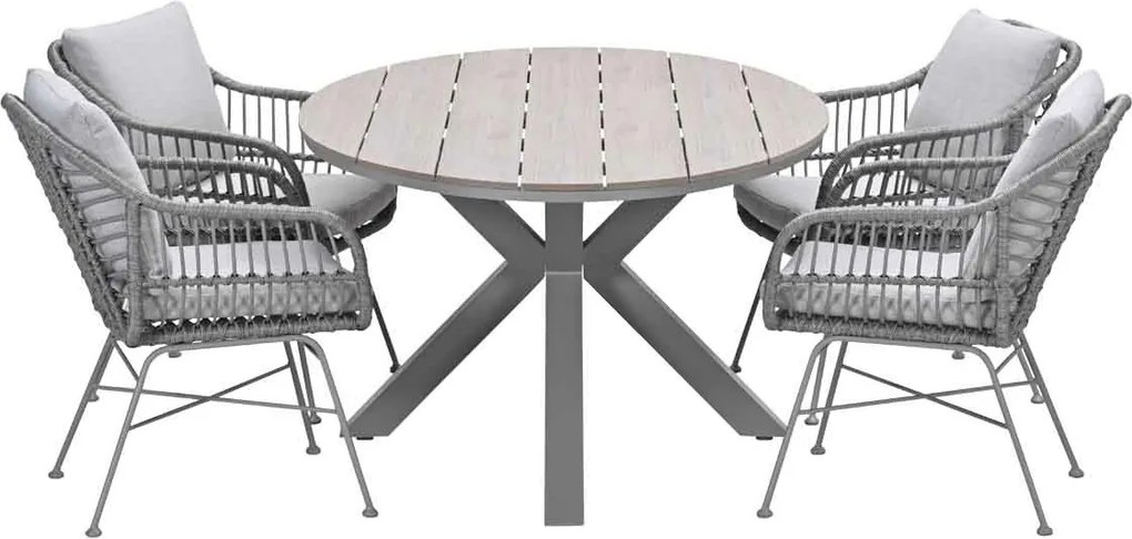 Garden Impressions Lucas tuinset 5-delig valley sand - Tulli tuintafel 180x115 cm - light teak vironwood