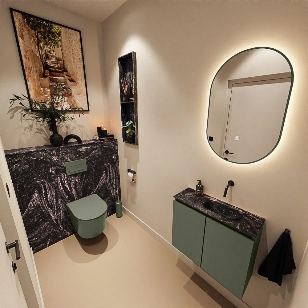 Mondiaz Ture DLux toiletmeubel 60cm army met wastafel lava rechts zonder kraangat