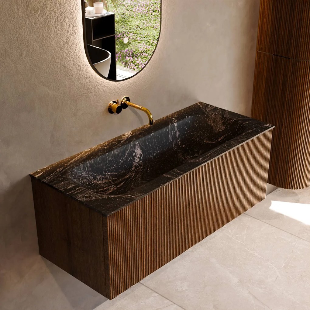 Mondiaz Kurve-dlux 110cm badmeubel dusk met 1 lade en wastafel big medium midden zonder kraangat lava