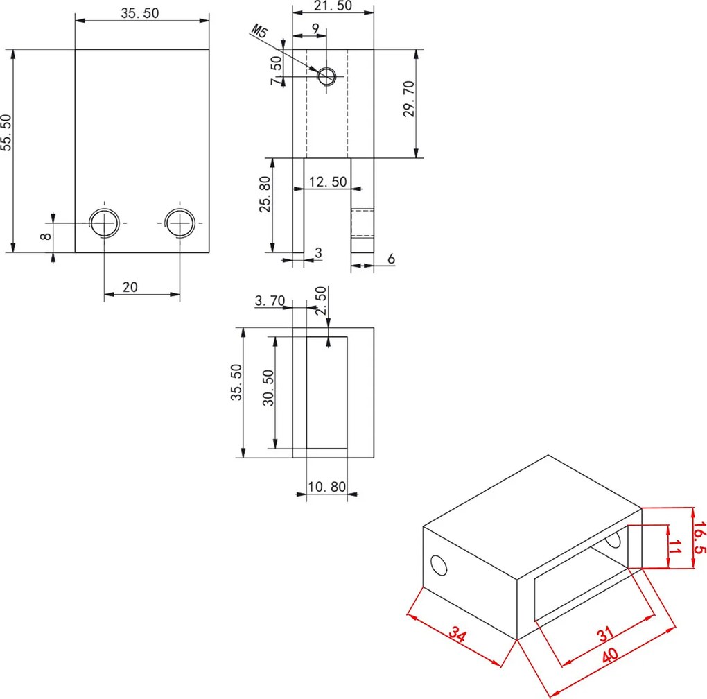 Saniclear Redro stabilisatiestang 100cm voor plafondbevestiging zwart mat