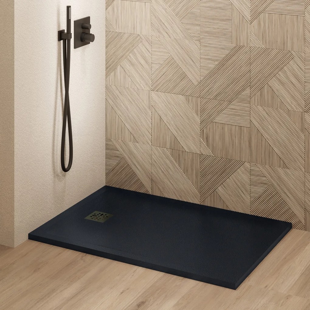 Saniclear Lino douchebak 100x80cm met stone finish zwart