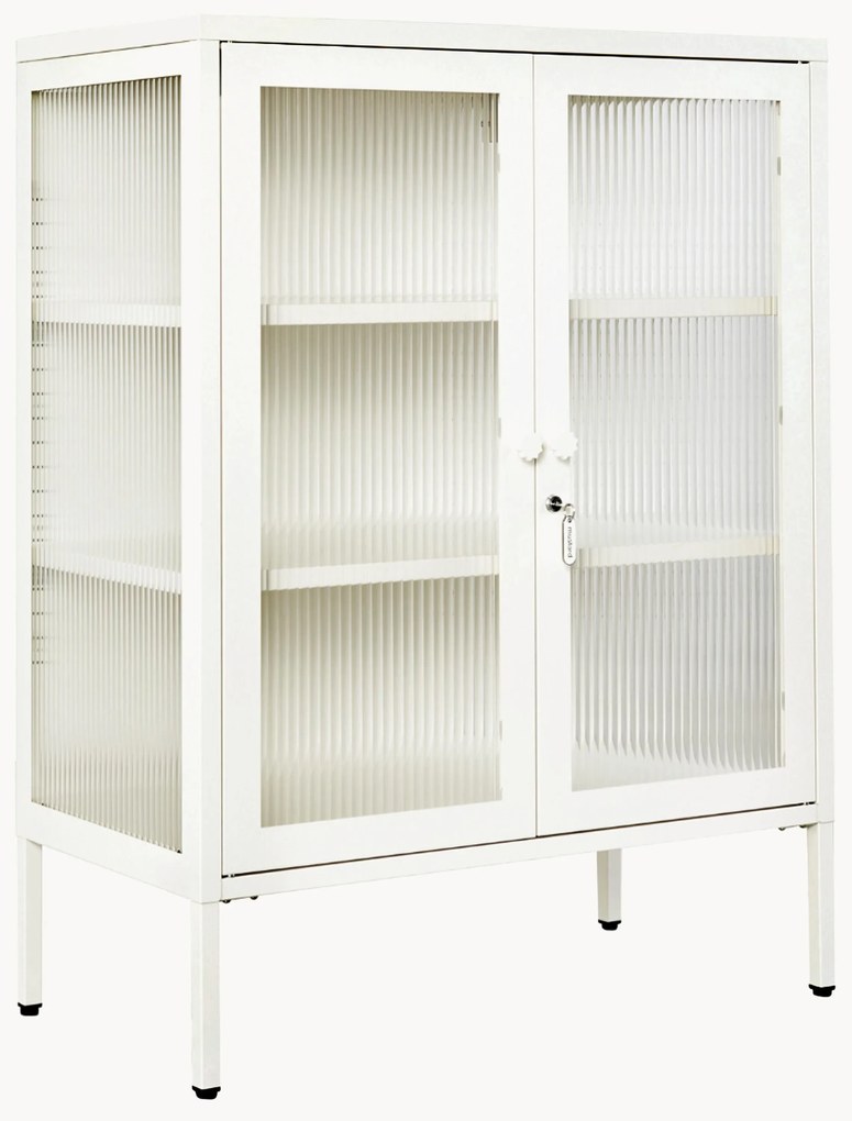 Metalen vitrinekast The Mixer met geribbeld glas