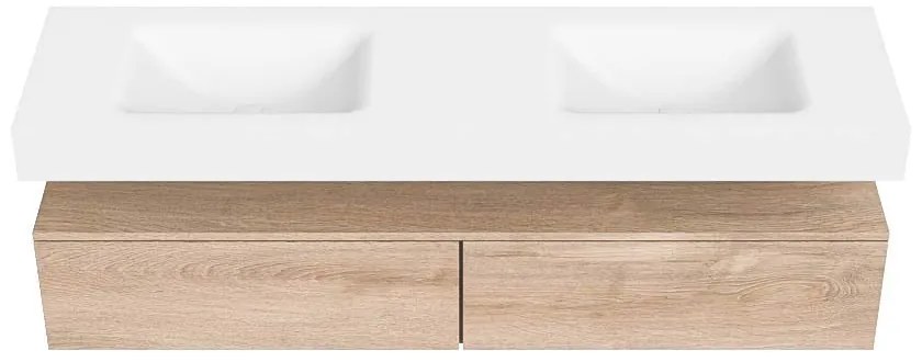 Zaro Alan badmeubel 170cm washed oak 2 lades met vrijhangende wastafel cloud dubbel 2 kraangaten talc