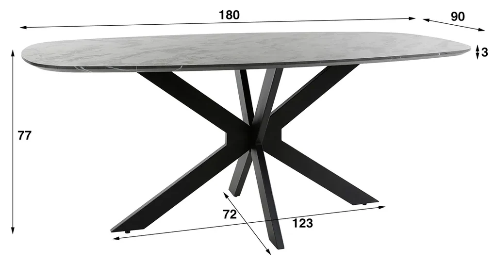 Marmer Look Eettafel Deens Ovaal 180x90 Cm - 180 X 90cm.