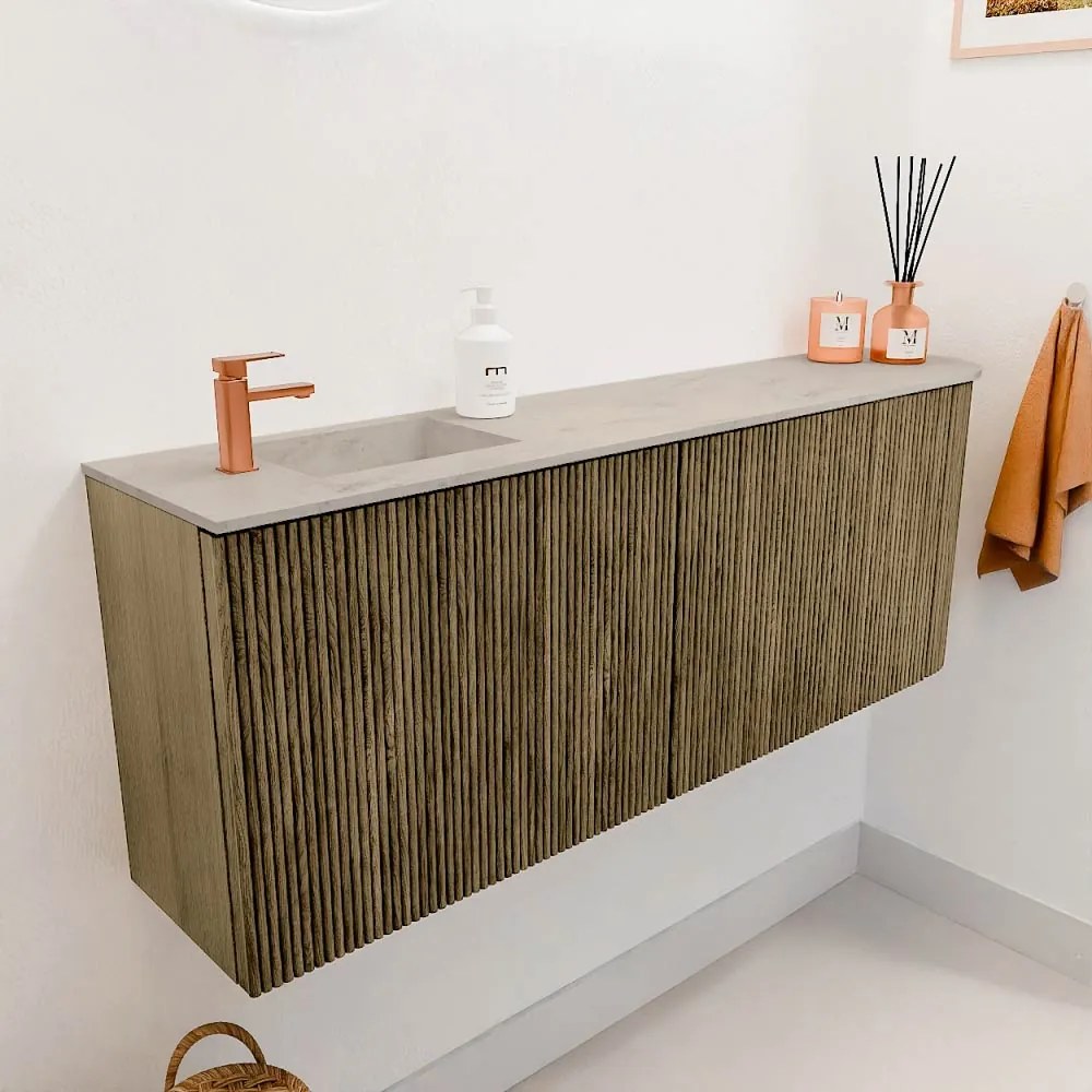 Mondiaz Joya DLux 110cm toiletmeubel ronding rechts dusk met wastafel faye links 1 kraangat opalo
