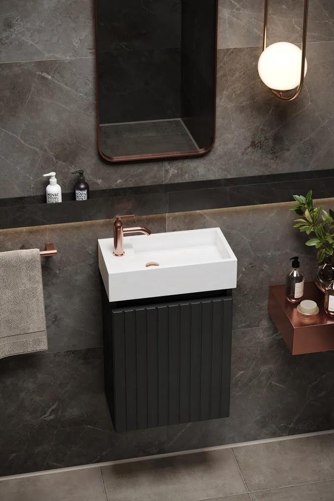Fontana Alaska toiletmeubel ribbelfront mat zwart 40x22cm met solid surface fontein links