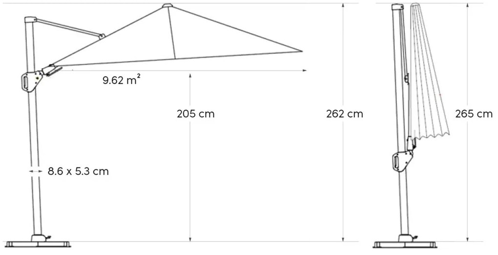 Platinum Challenger zweefparasol 3x3m T2 premium (excl. voet) havana GLOW