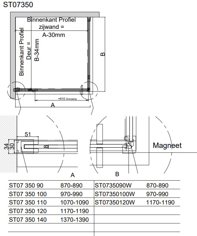 Van Rijn ST07 hoekcabine met helder glas 90x120cm geborsteld RVS