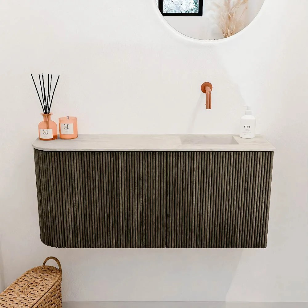 Mondiaz Joya DLux 90cm toiletmeubel ronding links shadow met wastafel faye rechts zonder kraangat ostra