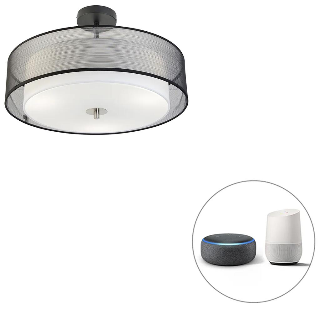 Stoffen Smart plafondlamp met dimmer zwart met wit 50 cm incl. 3 Wifi A60 - Drum Duo Modern E27 rond Binnenverlichting Lamp
