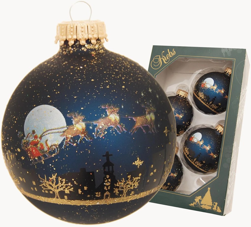 Handbeschilderde kerstballen Midnight Before Christmas, 4-delig