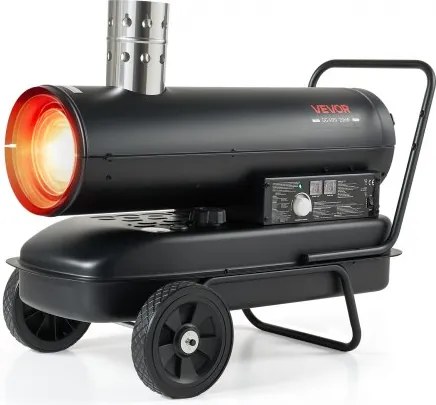 VEVOR Indirecte Verwarming 20 kW Dieselverwarming 38 liter Petroleumverwarming, Verwarming voor Werkplaats, Garage, Magazijn & Bouwplaats, Thermostaatregeling, Dual-Fuel Filtratie, Max. 1100 m³/u & 128 m², Zwart