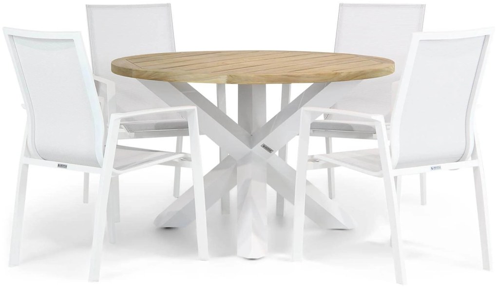 Tuinset Ronde Tuintafel 4 personen 120 cm Aluminium/textileen Wit Lifestyle Garden Furniture Ultimate/Wellington