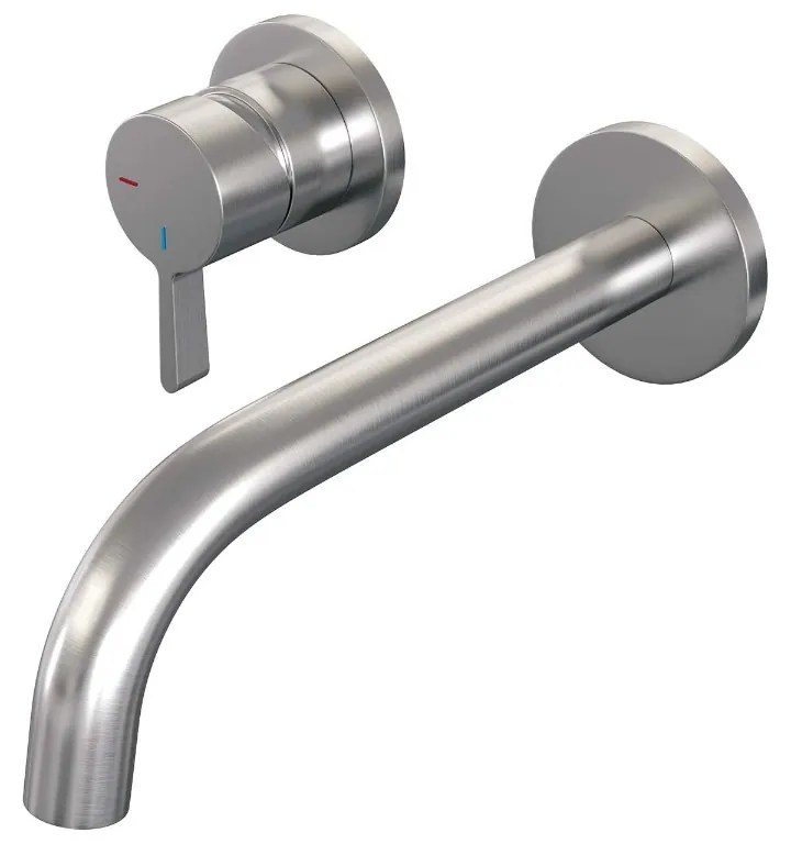 Brauer Brushed Edition ColdStart wastafelkraan inbouw gebogen uitloop en rozetten model E2 RVS geborsteld PVD