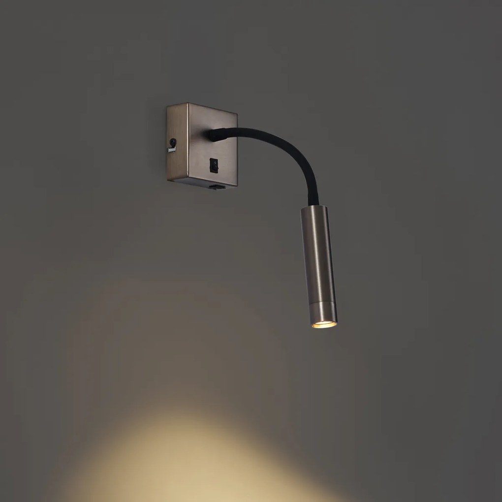 Moderne wandlamp gunmetal met USB-C poort - Gosna