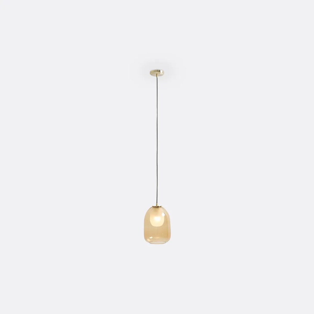 Hanglamp in messing en amber glasØ20 cm, Bumble