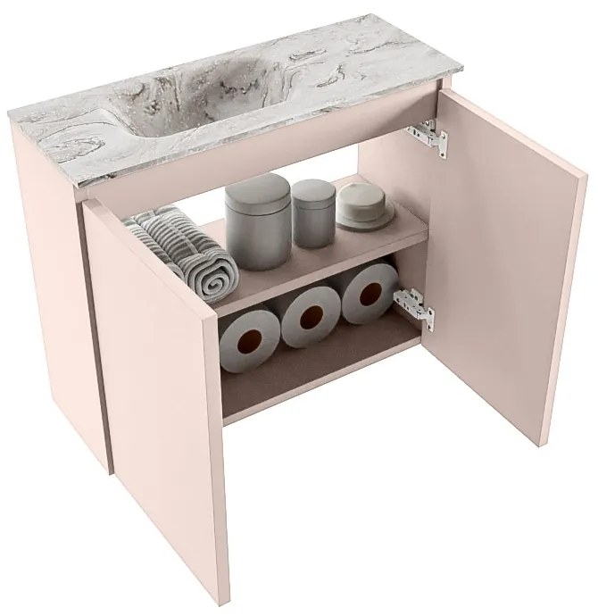 Mondiaz Ture DLux toiletmeubel 60cm rosee met wastafel glace links met kraangat