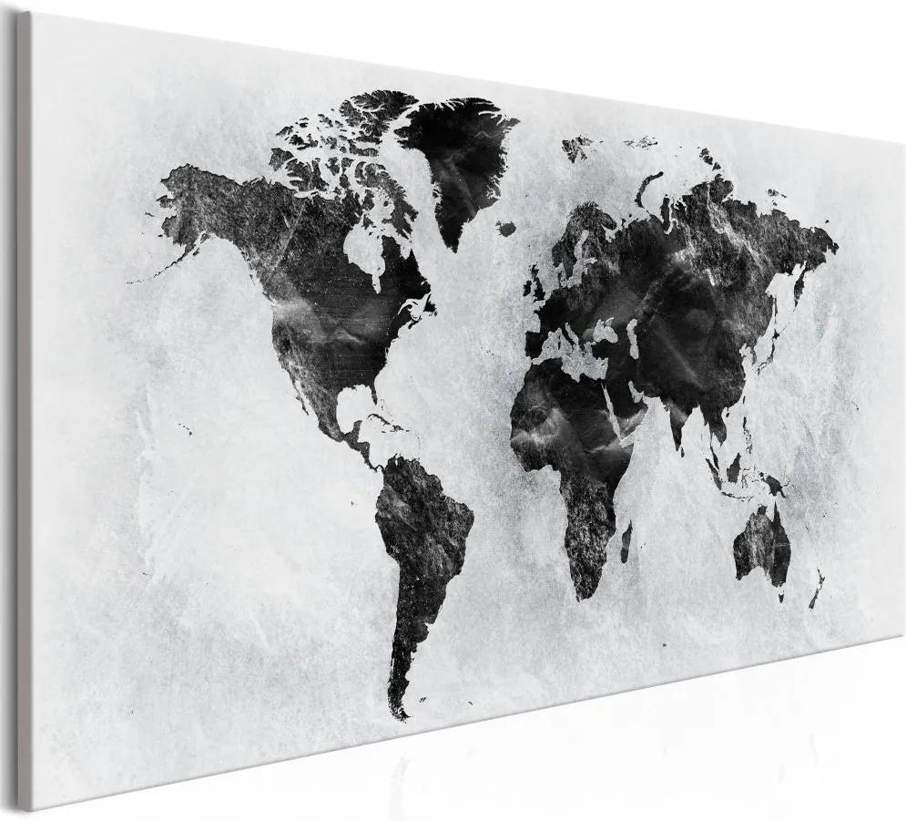 Schilderij - Wereld van beton (canvas)  Wereldkaart  100x45xm